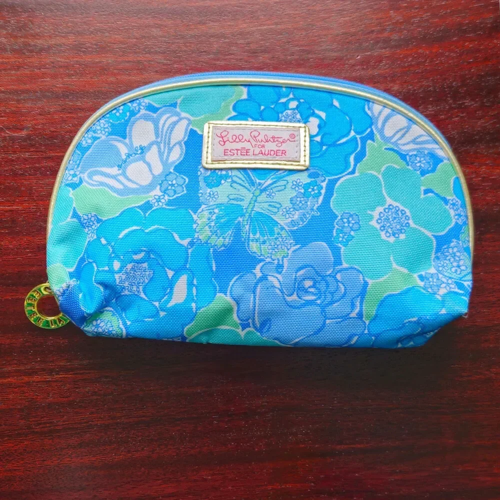 Vintage Lilly Pulitzer x Estée Lauder Makeup Bag | Y2K 2000s Turquoise Butterfly